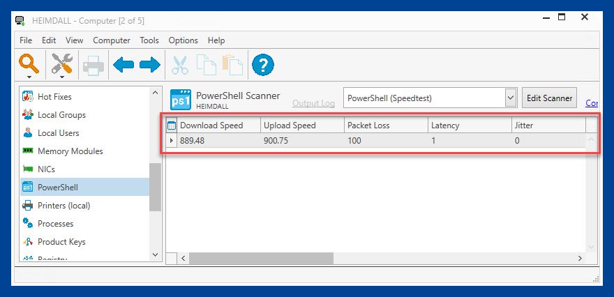 Review the results returned from the Speedtest scanner.