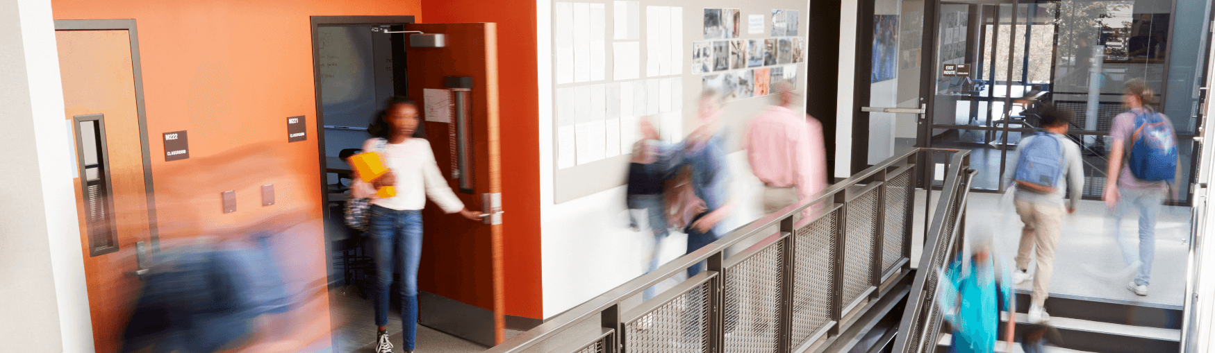 Students walking in a school hallway