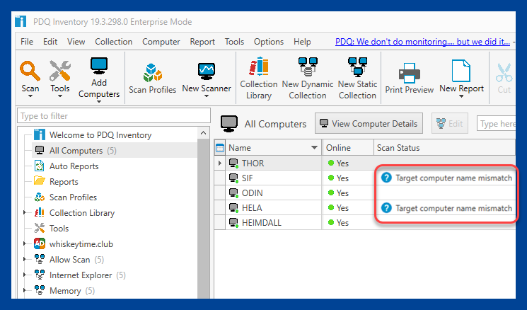 Examining your managed devices for errors under Scan Status within PDQ Inventory