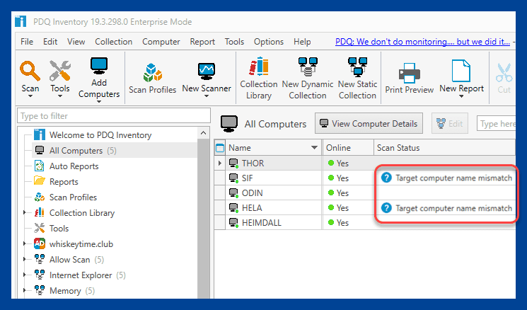 Examining your managed devices for errors under Scan Status within PDQ Inventory