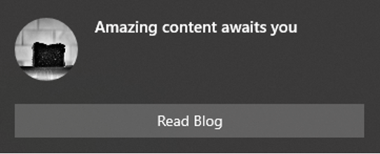Sample BurntToast alert that reads, "Amazing content awaits you."