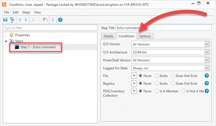 How to set step level conditions in PDQ Deploy.