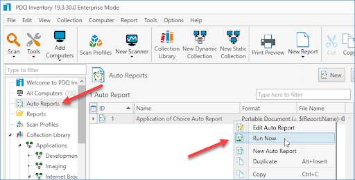 Auto Report Run Now