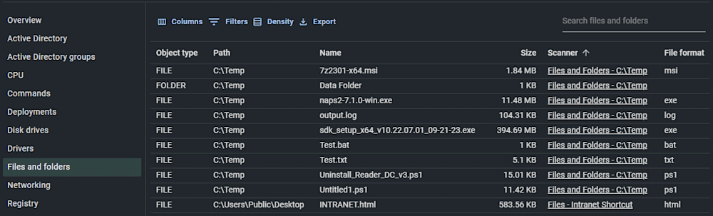 Screenshot showing custom scanner data in PDQ Connect