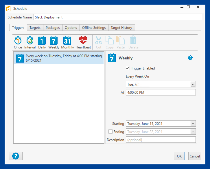 By double-clicking on a schedule within All Schedules, you can review all the schedule settings and modify them