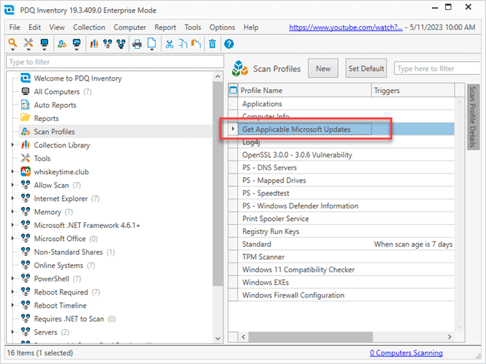 You can locate the scanner under the Scan Profiles window in PDQ Inventory.
