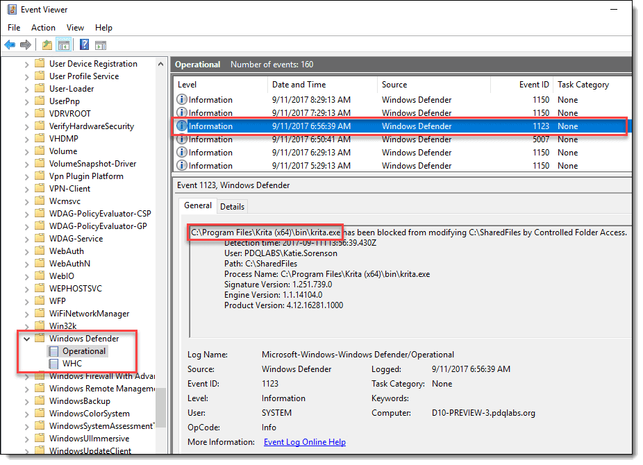 Logs any informational event, in the event viewer each time it blocks an executable from making changes to a directory.