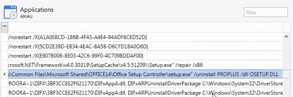 Office 2010 Uninstall String in Inv