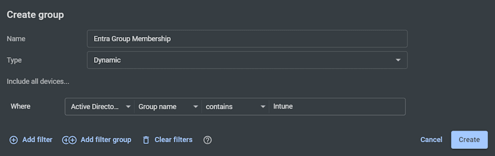 Screenshot of the PDQ Connect UI showing how to see Entra ID device and group data