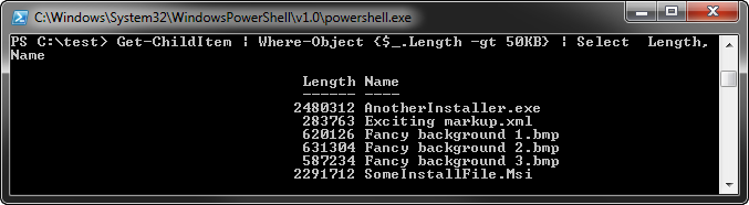 find large files powershell