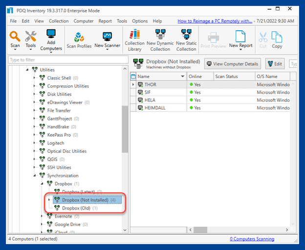 Create pilot collections such as Dropbox Not Installed and Dropbox Old to differentiate what type of Dropbox is on what devices