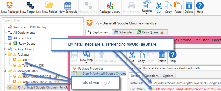 PDQ Deploy packages with file path warnings