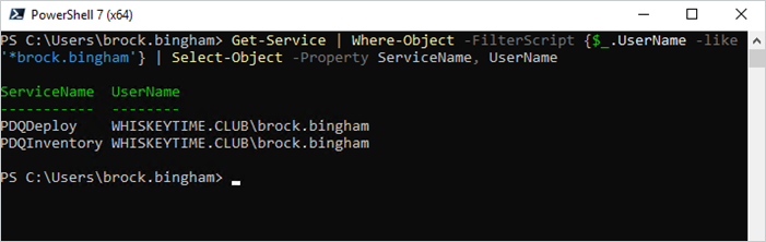 PowerShell Get-Service results returning just services running under a specific username.
