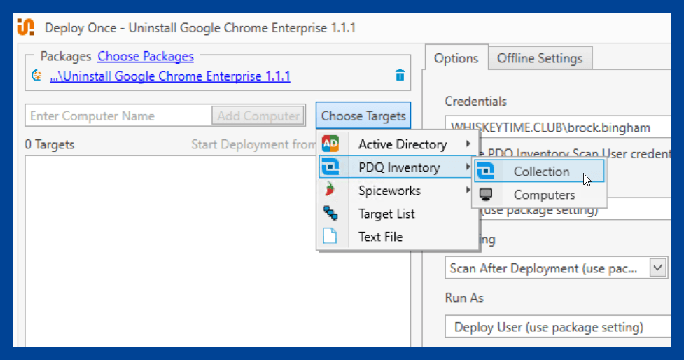 Targetting PDQ Inventory collections with the Uninstall Google Chrome Enterprise collection