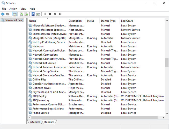 Service manager windows in Windows OS.