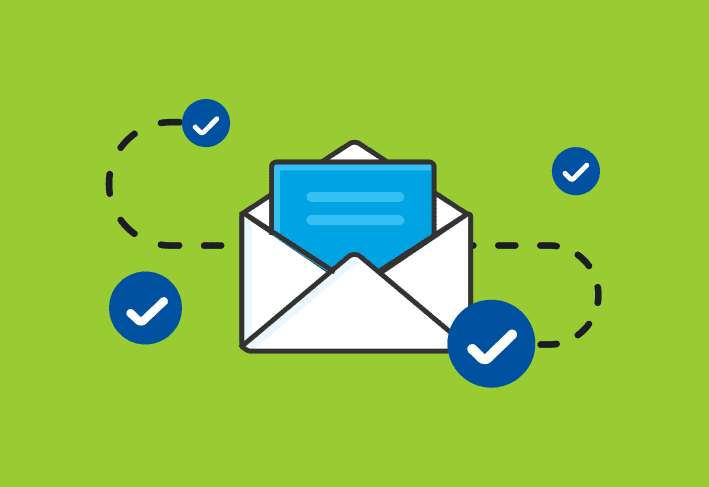 Illustration of mail with letter with check marks