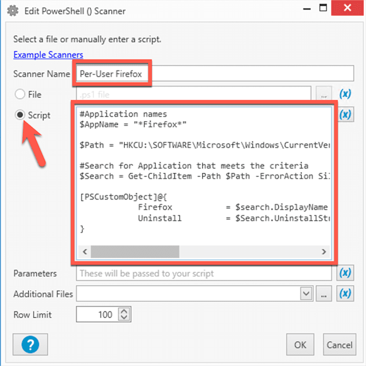 A screenshot showing a PowerShell scanner in PDQ Inventory