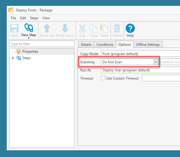 Configuring the package scanning options.