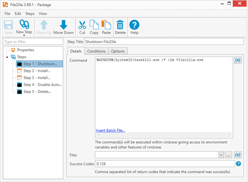 PDQ Deploy FileZilla package with Taskkill step to terminate running process