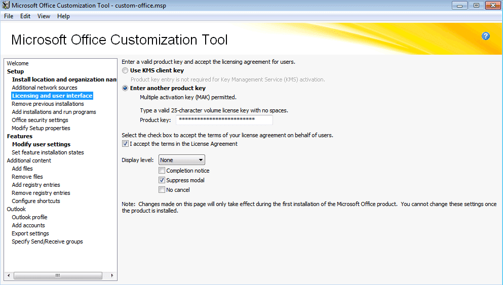 Microsoft office customization tool - licensing and user interface