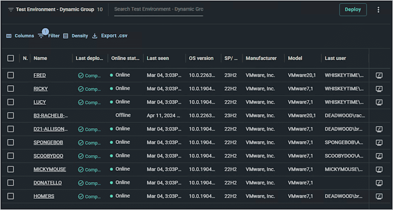 A screenshot that shows a dynamic group in PDQ Connect.
