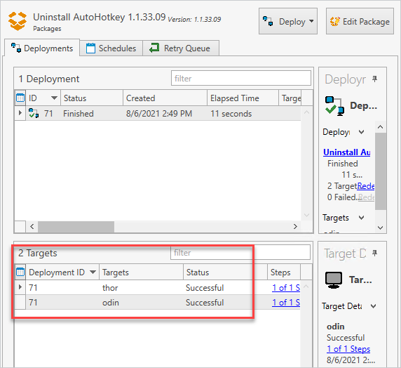 Monitor the deployment in the deployment status window.