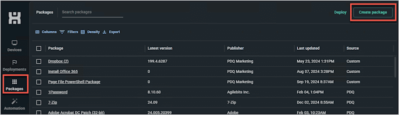 Create package in PDQ Connect