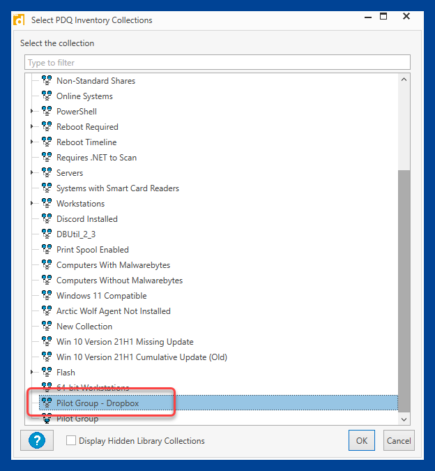 Select Pilot Group Dropbox collection and click OK