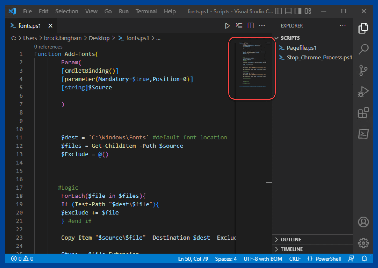 The minimap in VS Code