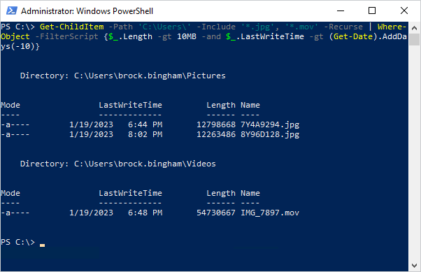 Filtering for files using a PowerShell script.
