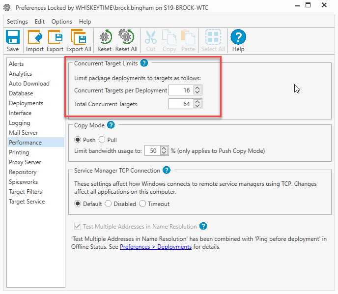 Configure Concurrent Target Limit settings.