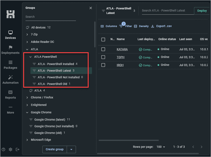 Custom PowerShell groups in PDQ Connect.