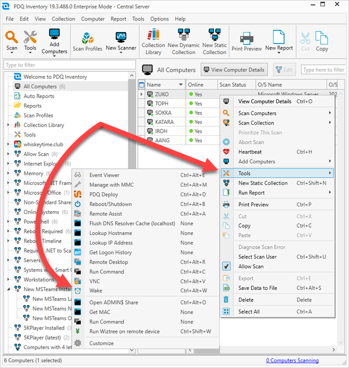 Using Wake-on-LAN in PDQ Inventory.