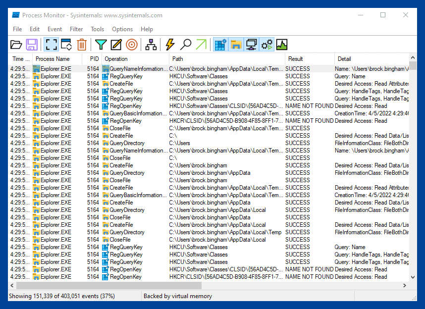Screenshot of the Process Monitor interface.