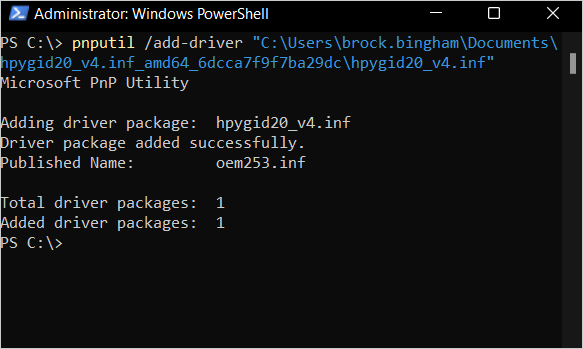 INF import results using PowerShell.