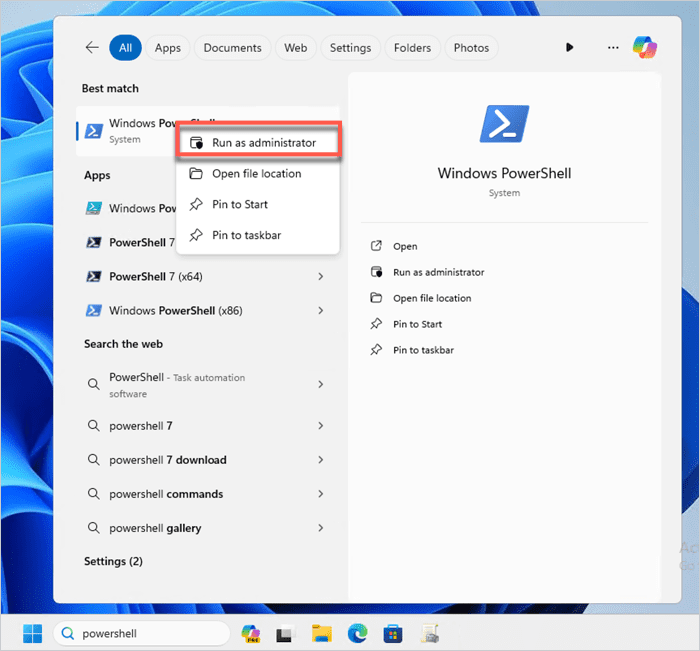 Run PowerShell as admin