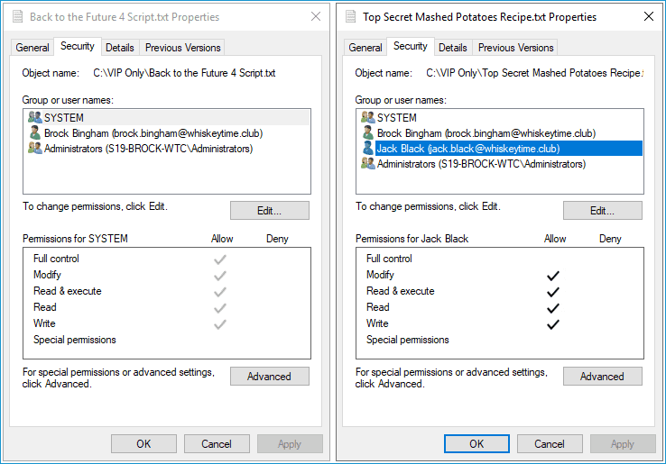 Screenshot showing the file permissions described above.