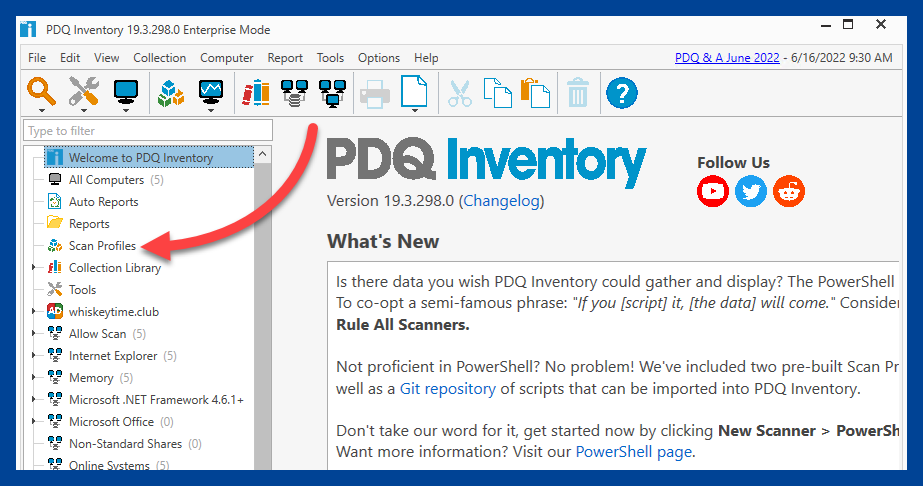 Click Scan Profiles in PDQ Inventory