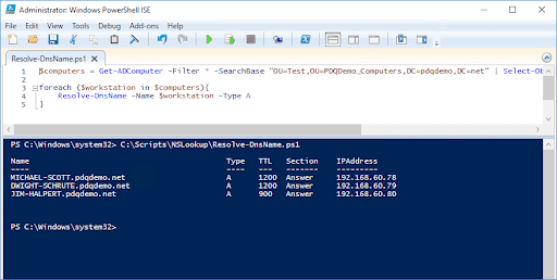 Screenshot showing the above script in Windows PowerShell ISE.