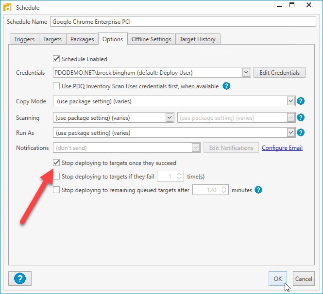 Make sure Stop deploying to targets once they succeed is selected on click OK to finish