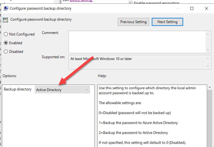 GPO new LAPS backup directory