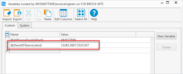 Creating a Teams custom variable.