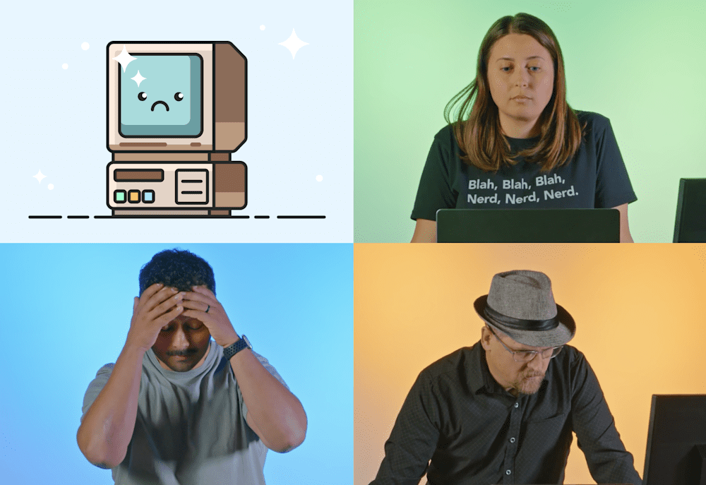 Sad computer illustration and photos of disappointed people.