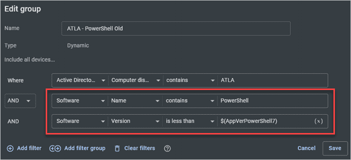 PDQ Connect custom group filters.