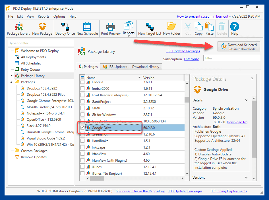 Select the package and click Download Selected As Auto Download