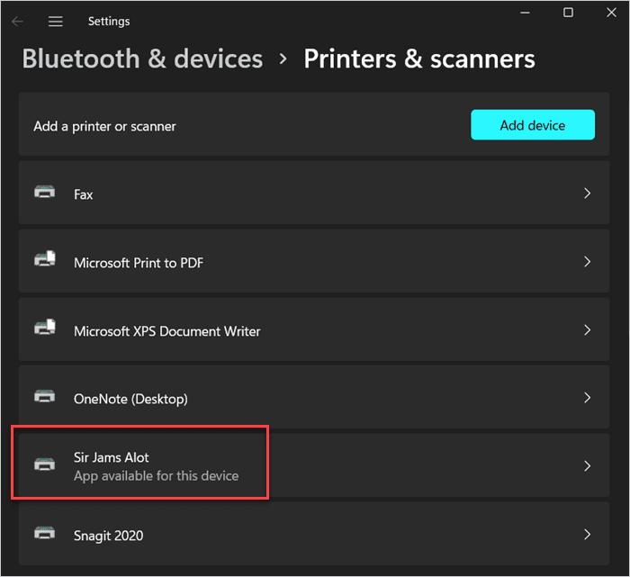 Screenshot confirming the printer has been installed.