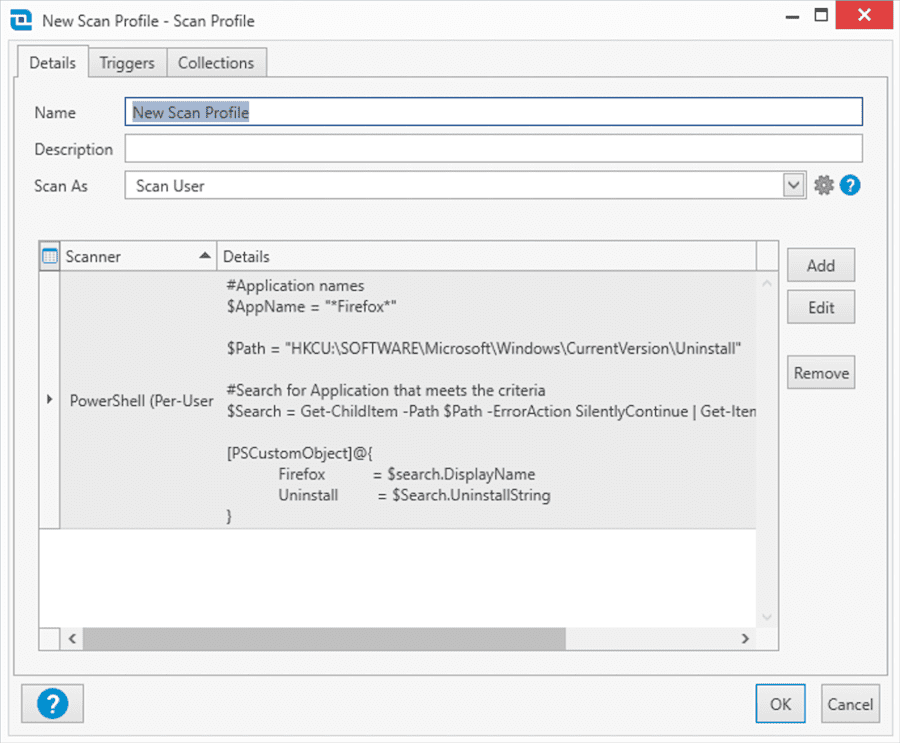A screenshot showing the New Scan Profile dialog box in PDQ Inventory