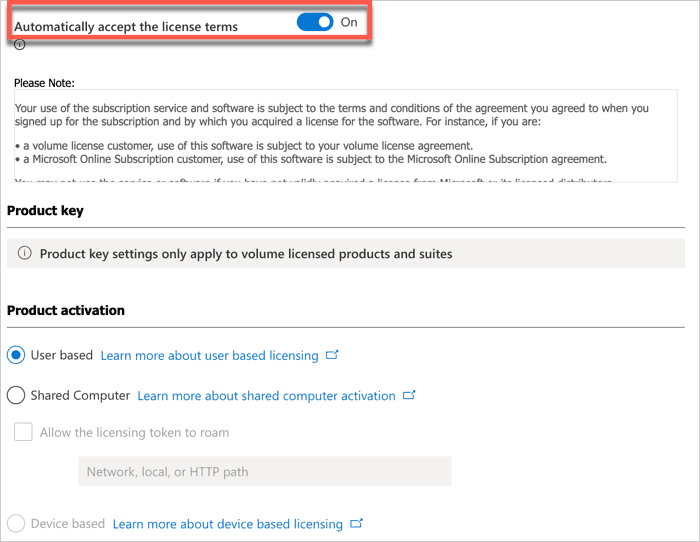 microsoft config license terms screenshot