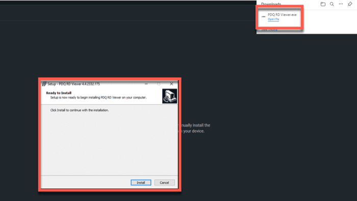 A screenshot of installing the RD Viewer in PDQ Connect.