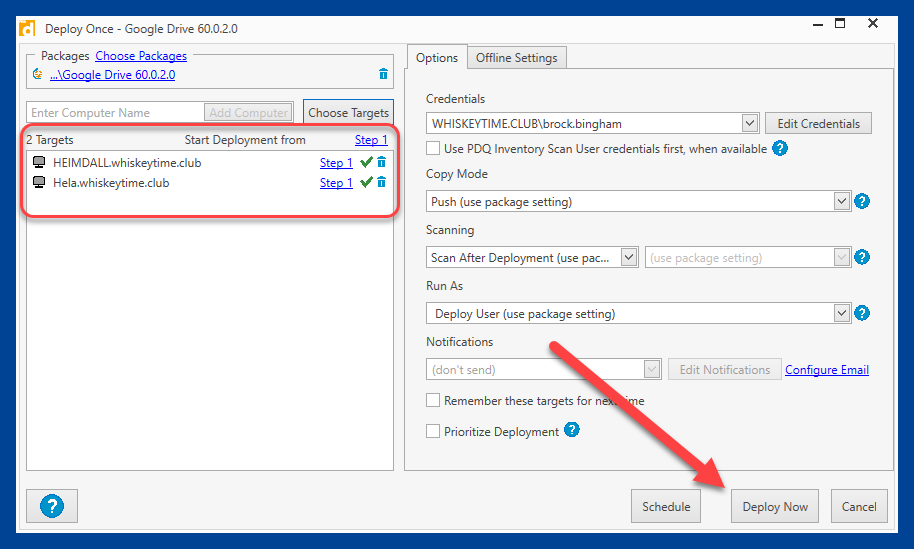 Make sure the targets listed are accurate, and click Deploy Now